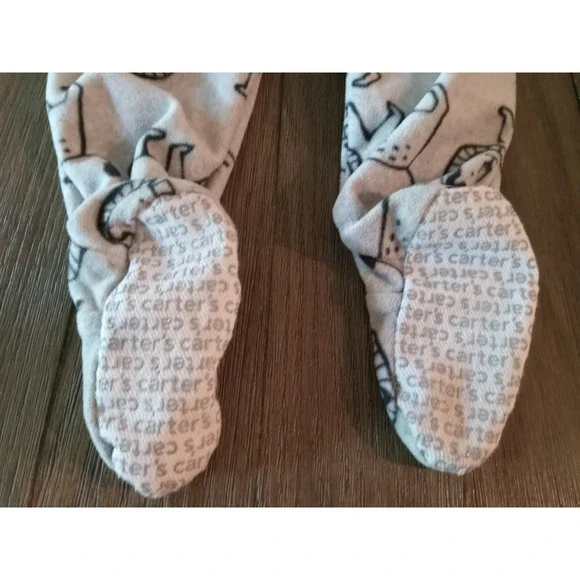 Carter's Boys 12M Gray Black Lion Fleece Zippered Long Sleeves Footie Pajama - Picture 6 of 6